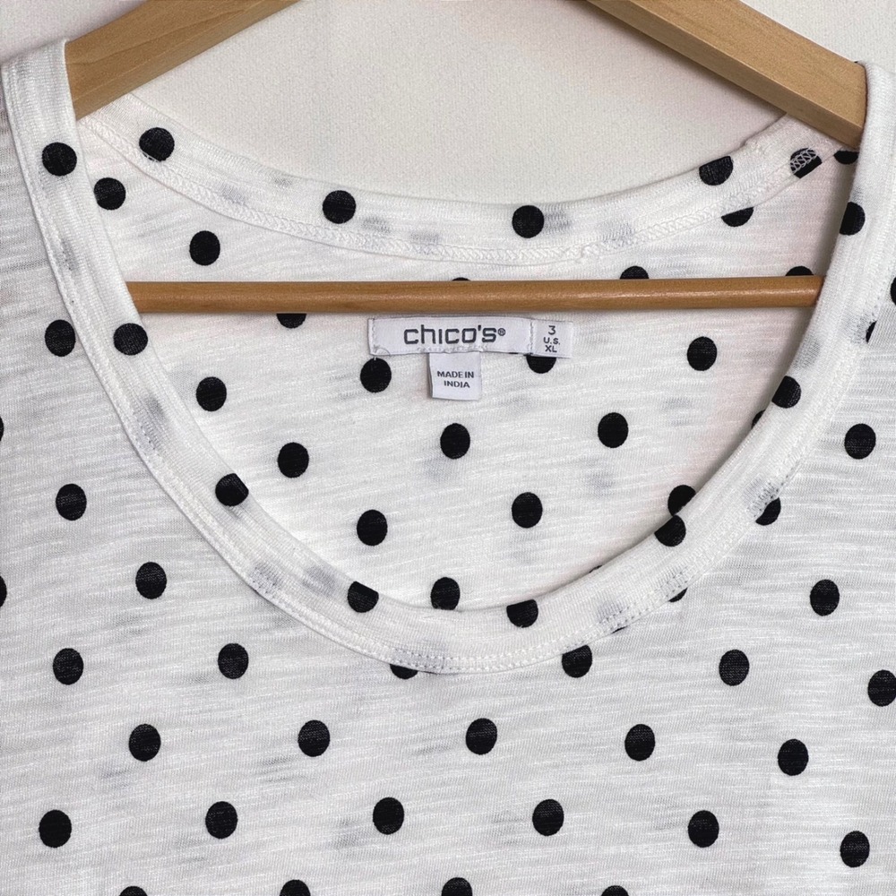 Chicos Polka Dot Slub Knit Top Womens 3 XL White Black 3/4 Sleeve Scoop Neck - Picture 3 of 6